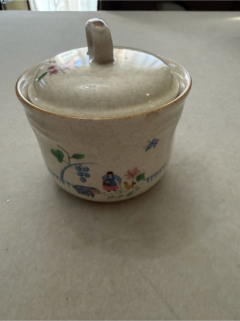 International/Intl China Stoneware Jar - Cream with Blue Backstamp